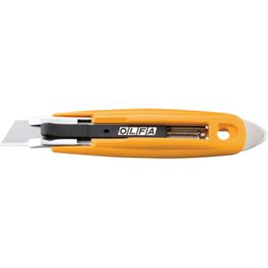 Self-Retracting Safety Knife with Tape Slitter - Utility, 17.5 mm, Carbon Steel, Plastic, Sliding, 19 mm