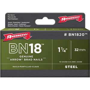 Brad Nails for Arrow & Aurora Staple Guns & Hammer Tackers - 1-1/4", Plain, Nails for Arrow Nail Guns, 1.2 mm, Smooth