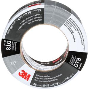 DT8 All-Purpose Duct Tape - 48 mm (2"), 55 m (180'), 8 mils, Silver, Black, 24