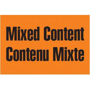 "Mixed Content/Contenu mixte" Labels - Orange, 2", 3", Non Removable, Roll, Rectangular, Mixed Content, Contenu mixte, Roll, 500 Labels