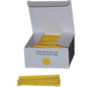 Twist Ties - Standard, Paper, 4", Yellow, 3/16"