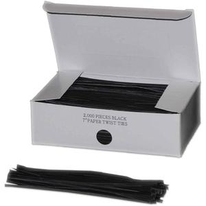 Twist Ties - Standard, Paper, 7", Black, 3/16"