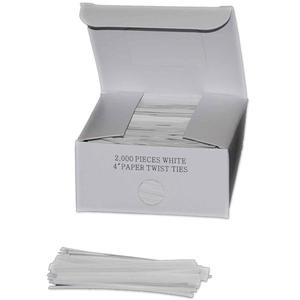 Twist Ties - Standard, Paper, 4", White, 3/16"