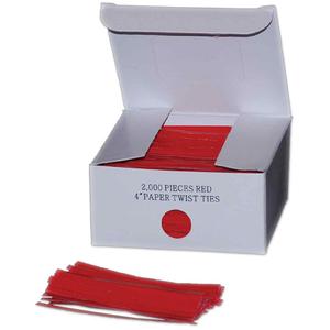 Twist Ties - Standard, Paper, 4", Red, 3/16"