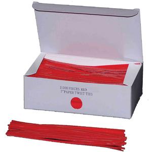 Twist Ties - Standard, Paper, 7", Red, 3/16"