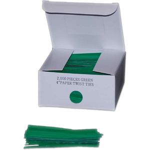 Twist Ties - Standard, Paper, 4", Green, 3/16"