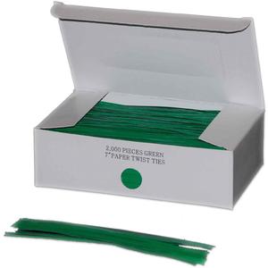 Twist Ties - Standard, Paper, 7", Green, 3/16"