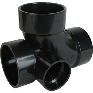 Left Side Inlet Tee Fitting - Sanitary, Plastic, 3" x 1-1/2", All Hub