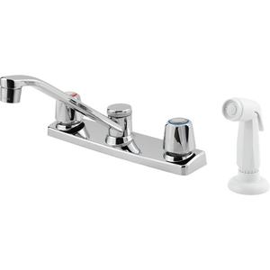 Pfirst Series Kitchen Faucet with Side Sprayer - Traditional, Chrome, Deck Mounted, 4, 6-7/32", 2, Stainless Steel, 1.75, 5", 1"