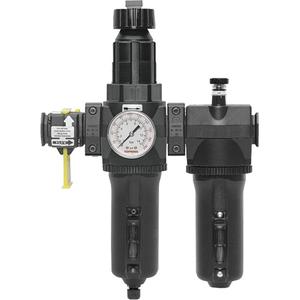 Automatic Drain Filter, Regulator & Lubricator with Metal Bowl & Gauge Modulair 400 - 3/4" NPT, 130 SCFM @ 100 PSI, 200 psi, Aluminum, 9.1 fl. oz., 4 to 66 °C, 5 Micron
