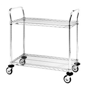 Standard-Duty Utility Cart With Wire Shelves - 2, 375 lbs., Chrome Plated, 18", 39", 36", Rubber