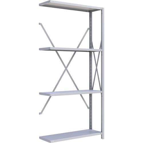 Interlok Shelving Unit - Add-On, 4, 800 lbs., Steel, 36", 12", 18", 24", 76", Boltless, Open, No, Light Grey