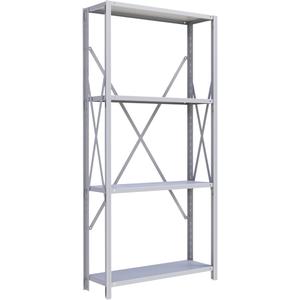 Interlok Shelving Unit - Starter, 4, 800 lbs., Steel, 36", 12", 18", 24", 76", Boltless, Open, No, Light Grey