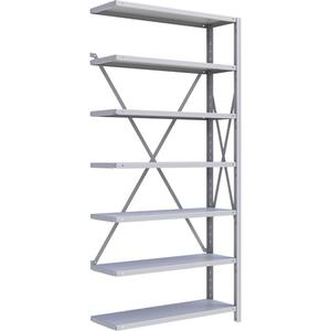 Interlok Shelving Unit - Add-On, 7, 800 lbs., Steel, 36", 12", 18", 24", 76", Boltless, Open, No, Light Grey