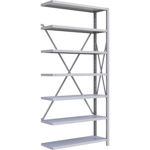 Interlok Shelving Unit - Add-On, 7, 800 lbs., Steel, 36", 12", 18", 24", 76", Boltless, Open, No, Light Grey
