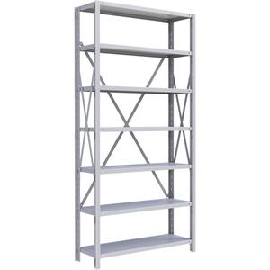 Interlok Shelving Unit - Starter, 7, 800 lbs., Steel, 36", 12", 18", 24", 76", Boltless, Open, No, Light Grey