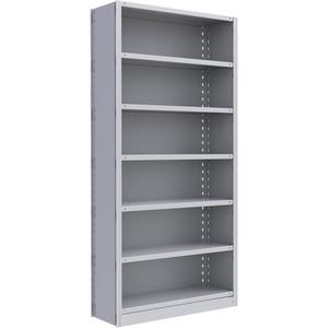 Interlok Shelving Unit - Starter, 7, 800 lbs., Steel, 36", 12", 18", 24", 76", Boltless, Closed, No, Light Grey