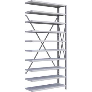 Interlok Shelving Unit - Add-On, 10, 800 lbs., Steel, 36", 12", 18", 24", 76", Boltless, Open, No, Light Grey