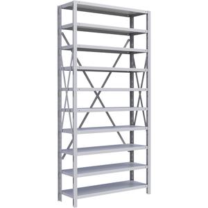 Interlok Shelving Unit - Starter, 10, 800 lbs., Steel, 36", 12", 18", 24", 76", Boltless, Open, No, Light Grey