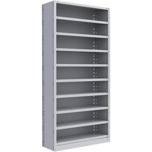 Interlok Shelving Unit - Starter, 10, 800 lbs., Steel, 36", 12", 18", 24", 76", Boltless, Closed, No, Light Grey