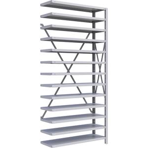 Interlok Shelving Unit - Add-On, 13, 800 lbs., Steel, 36", 12", 18", 24", 76", Boltless, Open, No, Light Grey