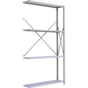 Interlok Shelving Unit - Add-On, 4, 550 lbs., Steel, 48", 12", 18", 24", 88", Boltless, Open, No, Light Grey