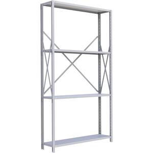 Interlok Shelving Unit - Starter, 4, 550 lbs., Steel, 48", 12", 18", 24", 88", Boltless, Open, No, Light Grey