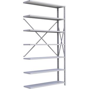Interlok Shelving Unit - Add-On, 7, 550 lbs., Steel, 48", 12", 18", 24", 88", Boltless, Open, No, Light Grey