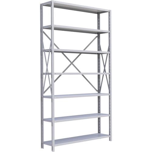 Interlok Shelving Unit - Starter, 7, 550 lbs., Steel, 48", 12", 18", 24", 88", Boltless, Open, No, Light Grey