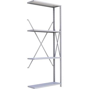 Interlok Shelving Unit - Add-On, 4, 800 lbs., Steel, 36", 12", 18", 24", 88", Boltless, Open, No, Light Grey