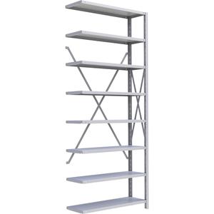 Interlok Shelving Unit - Add-On, 8, 800 lbs., Steel, 36", 12", 18", 24", 88", Boltless, Open, No, Light Grey