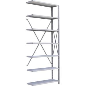 Interlok Shelving Unit - Add-On, 7, 800 lbs., Steel, 36", 12", 18", 24", 88", Boltless, Open, No, Light Grey