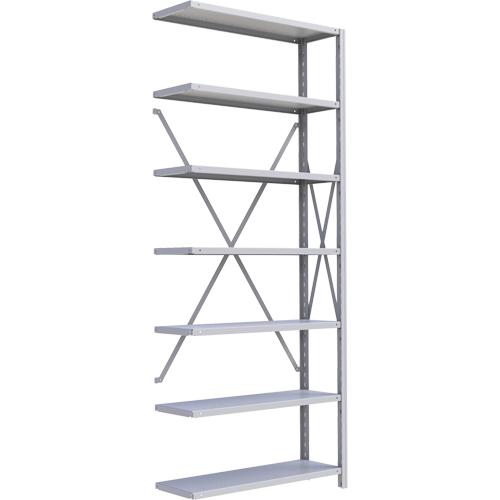 Interlok Shelving Unit - Add-On, 7, 800 lbs., Steel, 36", 12", 18", 24", 88", Boltless, Open, No, Light Grey