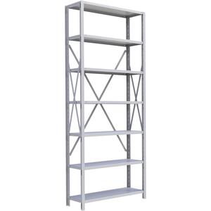 Interlok Shelving Unit - Starter, 7, 800 lbs., Steel, 36", 12", 18", 24", 88", Boltless, Open, No, Light Grey