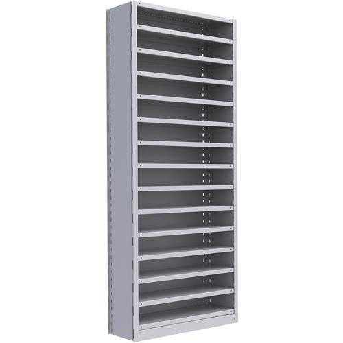 Interlok Shelving Unit - Starter, 15, 800 lbs., Steel, 36", 12", 18", 24", 88", Boltless, Closed, No, Light Grey
