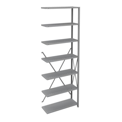 Interlok Shelving Unit - Add-On, 7, 800 lbs., Steel, 36", 12", 18", 24", 100", Boltless, Open, No, Light Grey