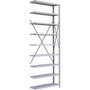 Interlok Shelving Unit - Add-On, 9, 800 lbs., Steel, 36", 12", 18", 24", 100", Boltless, Open, No, Light Grey
