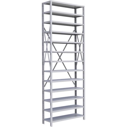 Interlok Shelving Unit - Starter, 13, 800 lbs., Steel, 36", 12", 18", 24", 100", Boltless, Open, No, Light Grey