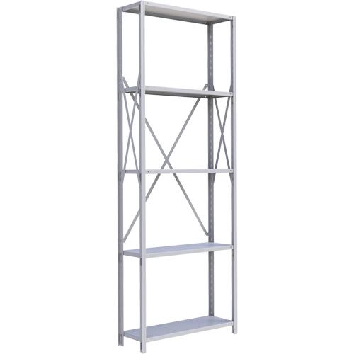 Interlok Shelving Unit - Starter, 5, 800 lbs., Steel, 36", 12", 18", 24", 100", Boltless, Open, No, Light Grey