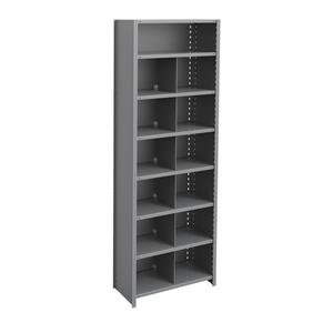 Interlok Shelving Unit - Starter, 8, 800 lbs., Steel, 36", 12", 18", 24", 100", Boltless, Closed, No, Light Grey, 6