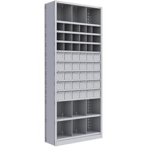 Interlok Shelving Unit - Starter, 12, 800 lbs., Steel, 36", 12", 18", 88", Boltless, Closed, No, Light Grey, 30, 27