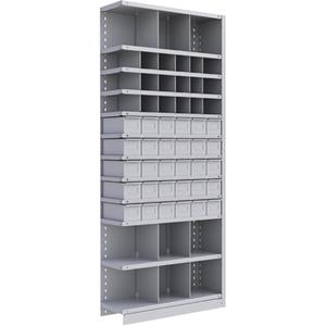 Interlok Shelving Unit - Add-On, 12, 800 lbs., Steel, 36", 12", 18", 88", Boltless, Closed, No, Light Grey, 30, 27