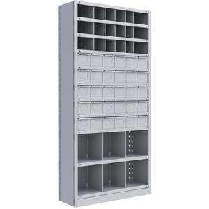 Interlok Shelving Unit - Starter, 11, 800 lbs., Steel, 36", 12", 76", Boltless, Closed, No, Light Grey, 30, 24