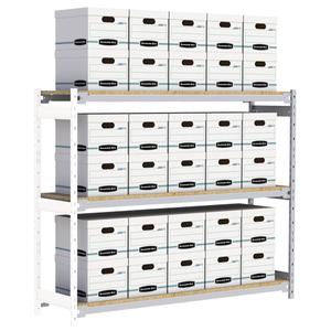 Wide Span Record Storage Shelving - Add-On, 3, 800 lbs., 18", 32", 60", 72", Steel, Grey, 30, White, White corrugated fibreboard