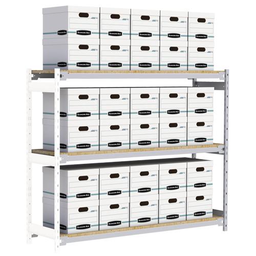 Wide Span Record Storage Shelving - Add-On, 3, 800 lbs., 18", 32", 60", 72", Steel, Grey, 30, White, White corrugated fibreboard