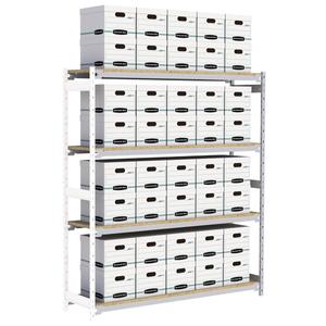 Wide Span Record Storage Shelving - Add-On, 4, 800 lbs., 18", 32", 84", 72", Steel, Grey, 40, White, White corrugated fibreboard