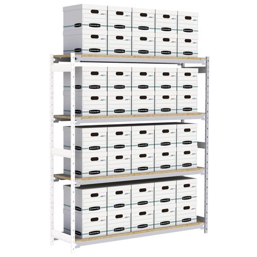 Wide Span Record Storage Shelving - Add-On, 4, 800 lbs., 18", 32", 84", 72", Steel, Grey, 40, White, White corrugated fibreboard