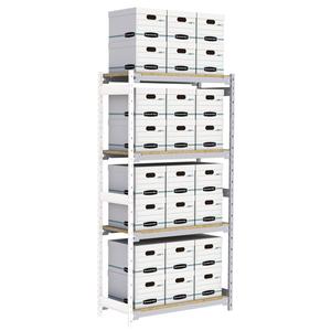 Wide Span Record Storage Shelving - Add-On, 4, 1340 lbs., 18", 32", 84", 42", Steel, Grey, 24, White, White corrugated fibreboard