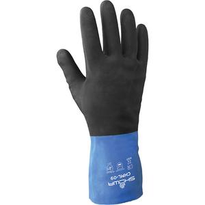 Chem Master® Gloves - Large/9, Medium/8, Small/7, X-Large/10, 13", 26-mil, Straight, Rubber Latex/Neoprene, Flock-Lined, EN 374:2016-1 Type A/EN 374:2016-5, AKLMNT, 144, Tractor tread, Black/Blue