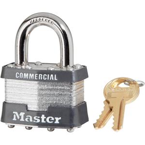 Commercial Padlocks - Security Padlock, 1-9/16", 9/32", 3/4", 5/8", Laminated Steel, Steel, Silver, Keyed Different, 5/8"